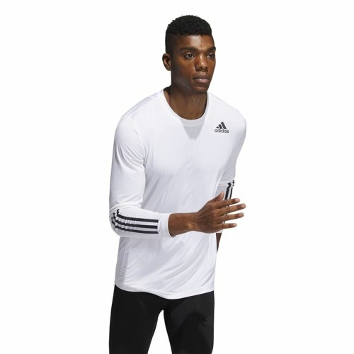 T-shirt med kortärm Herr Adidas Techfit Fitted 3 Bandas Vit