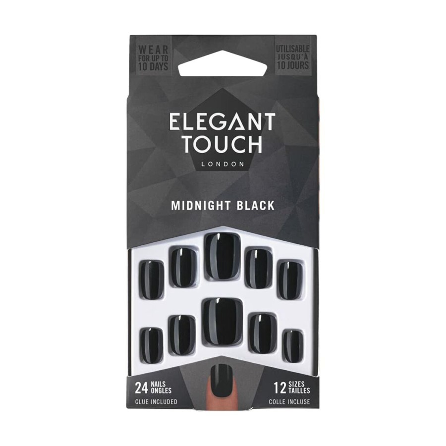 Lösnaglar Elegant Touch Core Colour Midnight black (24 pcs)