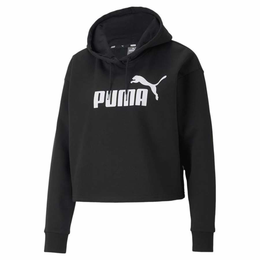 Tröja med huva Dam Puma Essentials Cropped Logo Svart