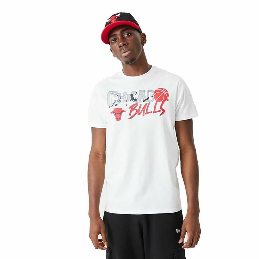New Era 男士短袖 T 恤 NBA 填充图案芝加哥公牛队 白色