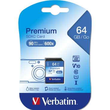 SD Minneskort Verbatim PREMIUM SDXC C10/U1 64 GB 2 g