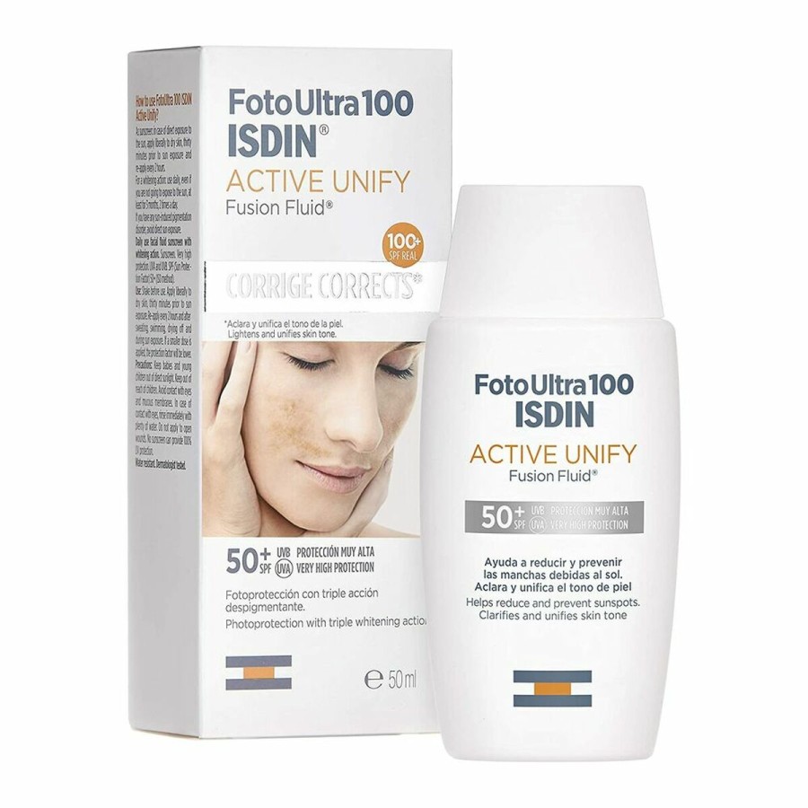 Ansiktssolkräm Isdin Foto Ultra 100 Active Unify Behandling av bruna fläckar Spf 50+ (50 ml)