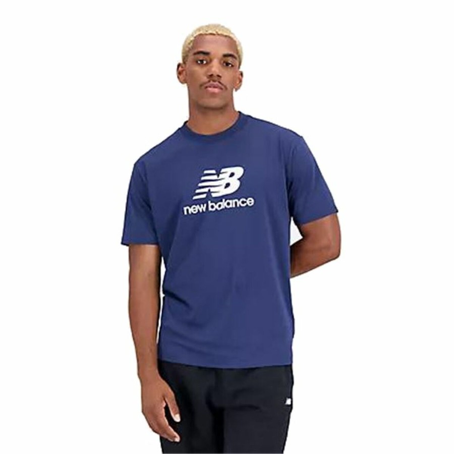 New Balance 蓝色堆叠徽标基本款男士短袖 T 恤