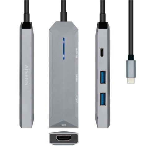 USB-HUB Aisens ASUC-4P002-GR Grå 100 W (1 antal)