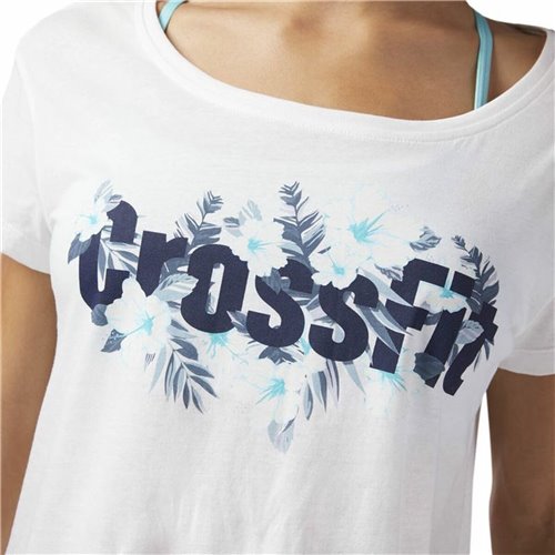 Reebok 短袖 T 恤 女式花朵图案 Easy Crossfit 白色