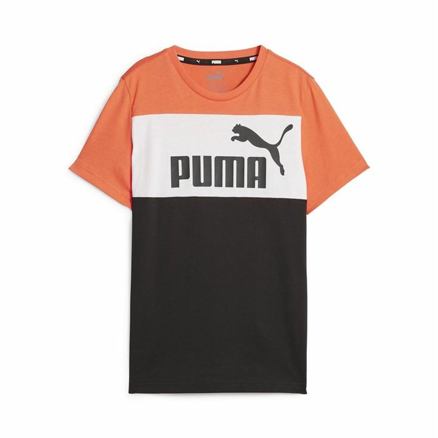 Puma 王牌方格黑橙色儿童短袖 T 恤