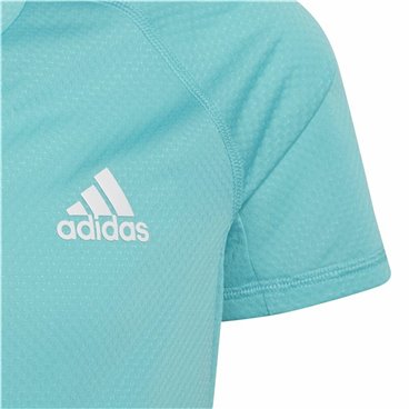 Adidas Aeroready 三色条纹海蓝色儿童短袖T恤