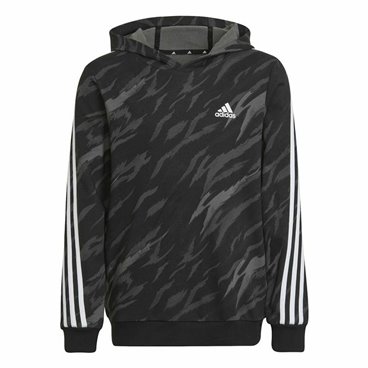 Adidas 中性黑色三条纹连帽运动衫