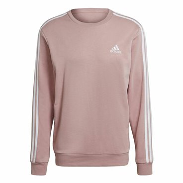 Adidas 男士无帽运动衫 Essentials 法国特里布 3 条纹粉红色