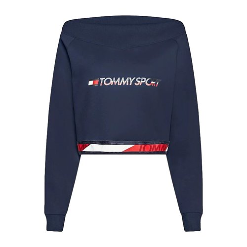 Tröja utan huva Dam Tommy Hilfiger Crop V Neck Mörkblå