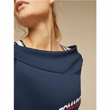 Tröja utan huva Dam Tommy Hilfiger Crop V Neck Mörkblå