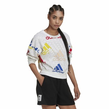 Tröja utan huva Dam Adidas Essentials Multi-Coloured Vit