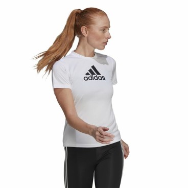 T-shirt med kortärm Dam Adidas Primeblue D2M Logo Sport  Vit