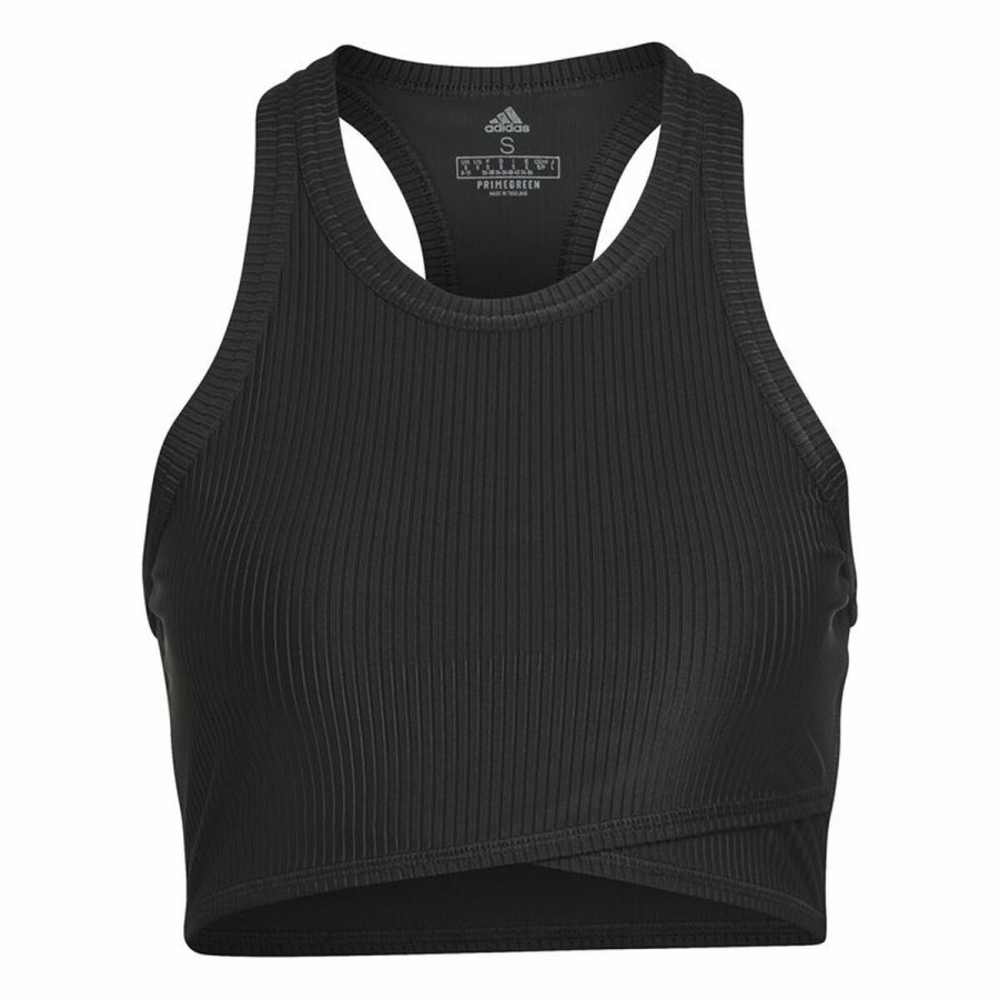 Sport-topp, Dam Adidas Studio Wrapeed Rib Svart