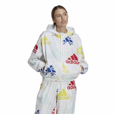 Adidas 运动夹克，女士必备品，多色徽标，白色