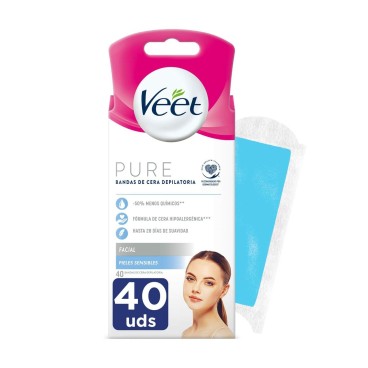 Ansiktsvaxremsor Veet Bandas De Cera Pure Känslig hud (40 antal)