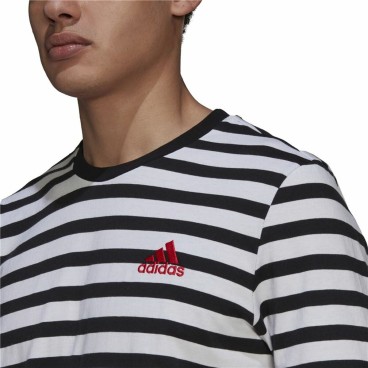 T-shirt med kortärm Herr  Essentials Stripey  Adidas Embroidered Logo Svart