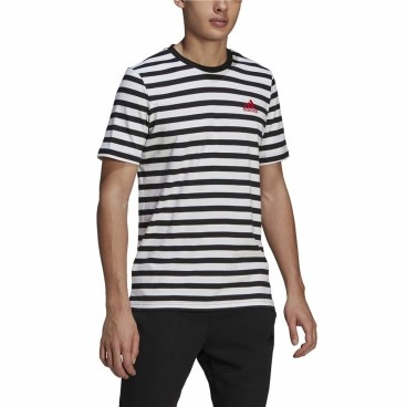 T-shirt med kortärm Herr  Essentials Stripey  Adidas Embroidered Logo Svart