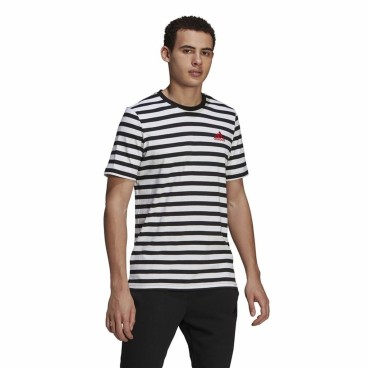 T-shirt med kortärm Herr  Essentials Stripey  Adidas Embroidered Logo Svart