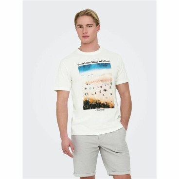 T-shirt med kortärm Herr Only & Sons Onskolton Reg Beach Vit