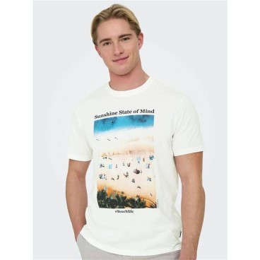 T-shirt med kortärm Herr Only & Sons Onskolton Reg Beach Vit