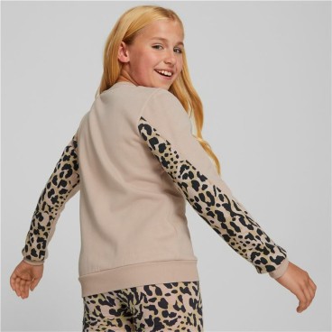 Tröja utan luva, Flickor Puma Alpha Crew Neck Beige Leopard Rosa