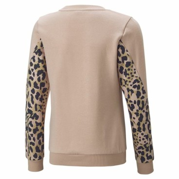 Tröja utan luva, Flickor Puma Alpha Crew Neck Beige Leopard Rosa