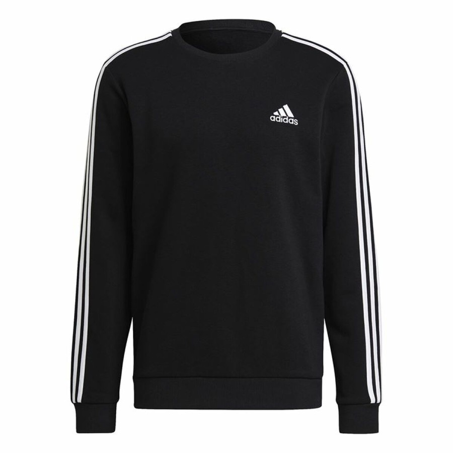 Tröja utan huva Herr Adidas 3 Stripes Svart