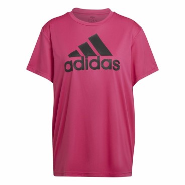 Adidas 短袖 T 恤 女式男友运动装 深粉色