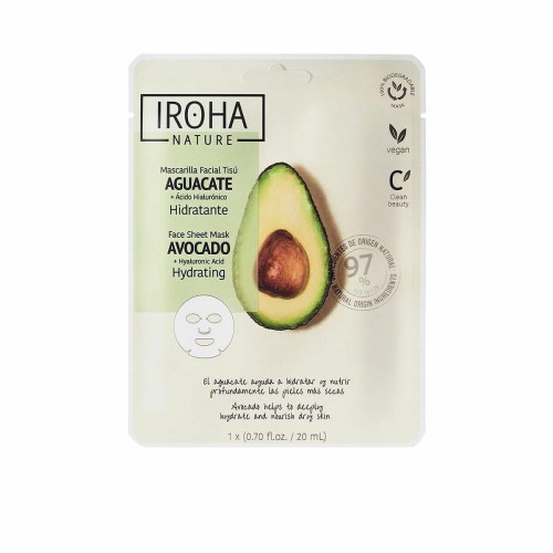 Fuktgivande Ansiktsmask Iroha Nature Mask Avokado Hyaluronsyra (1 antal) (20 ml)