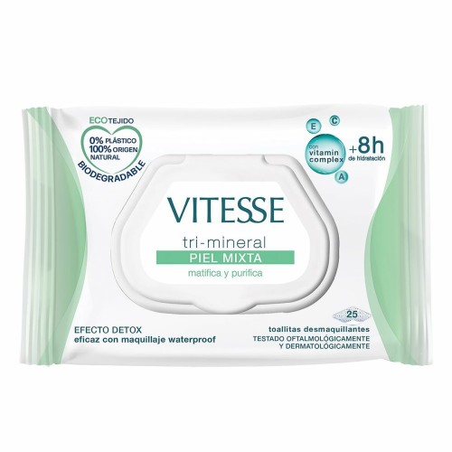 Sminkborttagningsservetter Vitesse Tri-Mineral Blandad hud (25 antal)